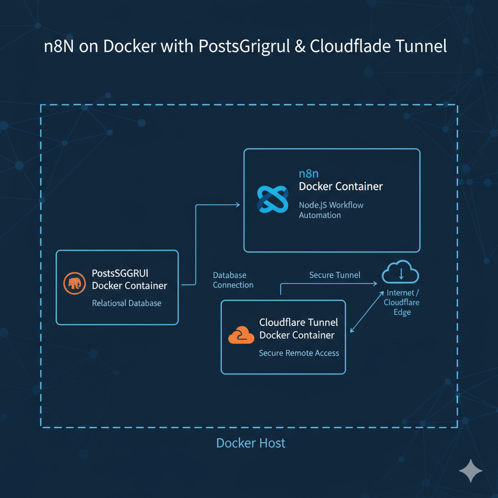 ติดตั้ง n8n บน Docker พร้อม PostgreSQL และ Cloudflare Tunnel — คู่มือแบบละเอียดทุกขั้นตอน
